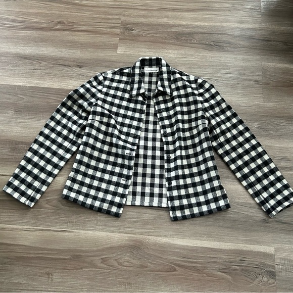 EVAN-PICONE Cream Black Wool Blend Checkered Shacket Fits Women Size S-M - Picture 1 of 7